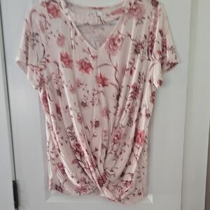 Maurices Floral Twist Front Blouse - Pink and White